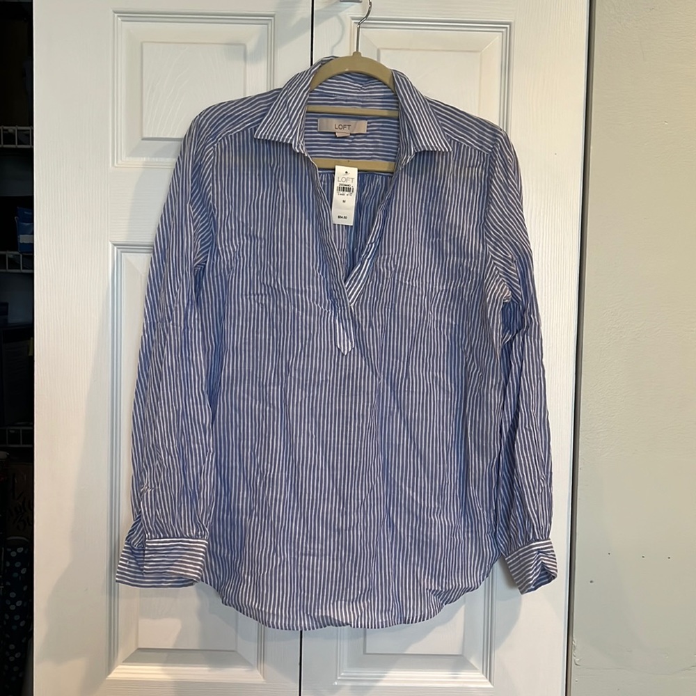 NWT Loft blue and white striped shirt